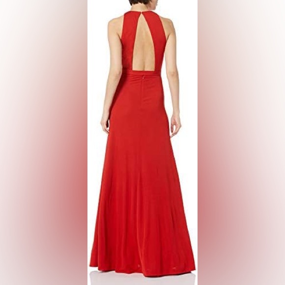 HALSTON RED SLEEVELESS OPEN-BACK MATTE JERSEY GOWN SIZE 16 - Picture 7 of 10